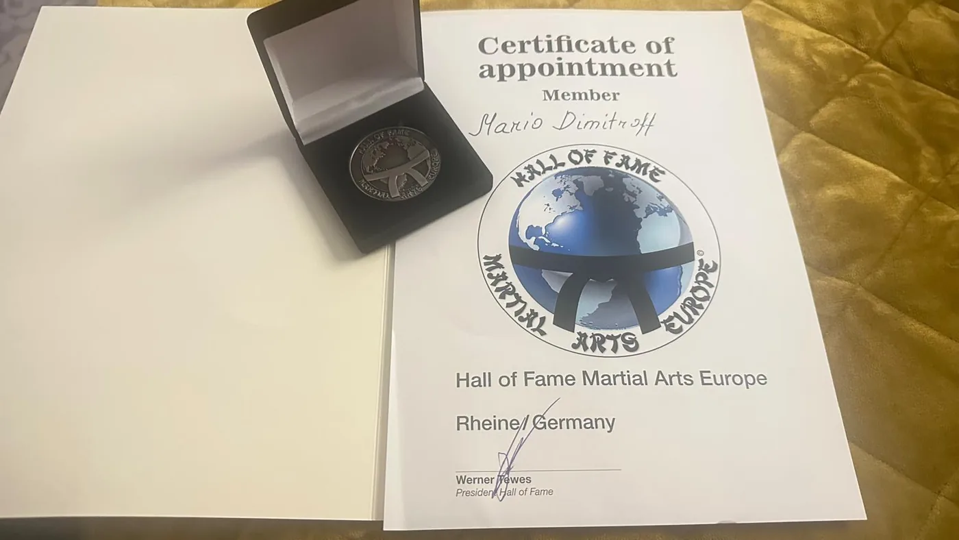 Certificate of Appointment der Hall of Fame Martial Arts Europe für Mario Dimitroff